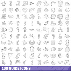 100 guide icons set, outline style