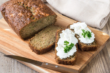 Zucchini bread on the wooden board