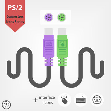 Connectors icons series. ps2 connector for keyboard and mouse on isolated background. Vector icon in flat style