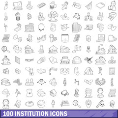 100 institution icons set, outline style