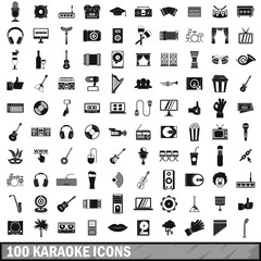 100 karaoke icons set, simple style 