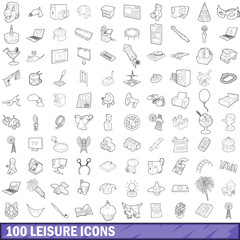 100 leisure icons set, outline style
