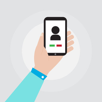hand holding smartphone with call icon vector design