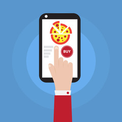 hand holding smartphone with food icon vector design