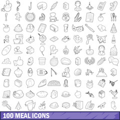 100 meal icons set, outline style