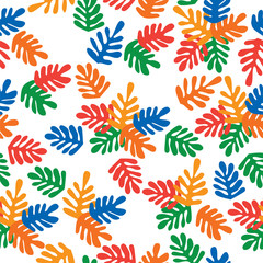 Summer seamless pattern with abstract colorful leaves for textile, wallpapers, gift wrap and scrapbook. Trendy colors. Vector illustration.