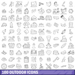 100 outdoor icons set, outline style