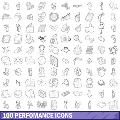 100 performance icons set, outline style