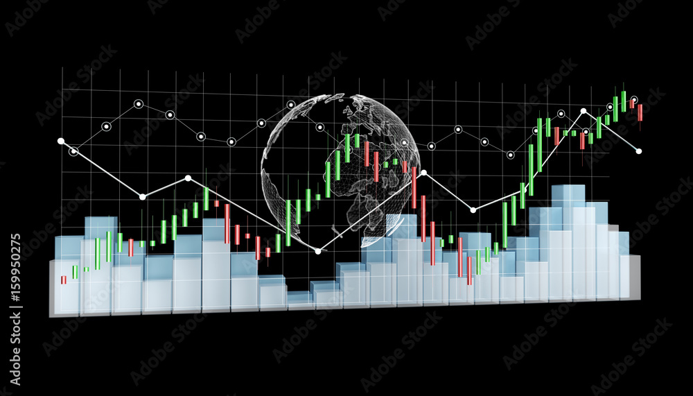 Aufkleber digital 3d rendered stock exchange stats and charts