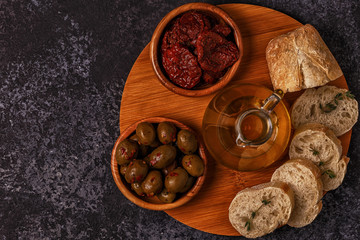 Fresh bread with snacks.