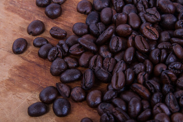 Beans coffee on wood