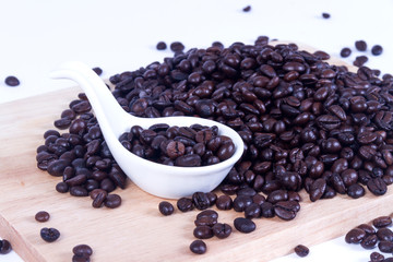 Beans coffee on wood