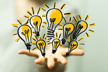 idea, lamp, hand