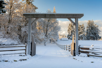Beautiful Country Drive After a Snowstorm. Fresh powdery snow carpets the landscape after a recent...