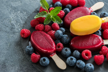 Ice cream with berries, popsicles,  summer dessert, sweet food