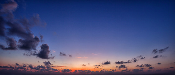 Panorama of evening sky above the horizon
