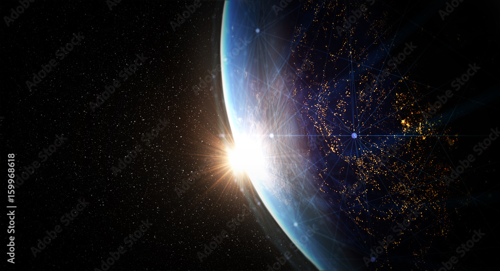 Poster Earth from space at night with a digital communication system/Earth from space at night with a digital communication system. Some elements of the image provided by NASA. 