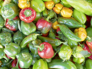 fresh red and green peppers closeup