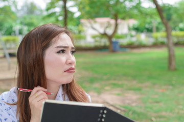 Fototapeta premium Beautiful woman scowling because she had no idea about her job