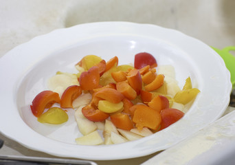 detail of fruit macedonia in a white plate