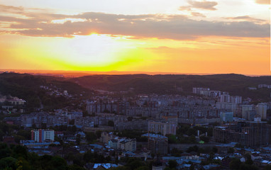 City view on sunset background