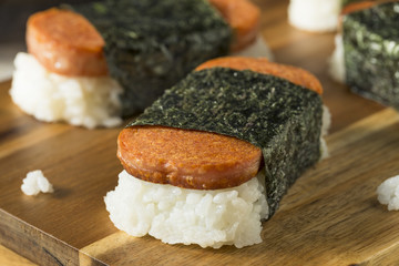 Homemade Healthy Musubi Rice and Meat Sandwich