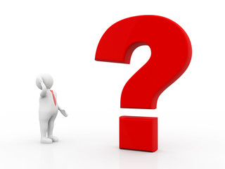 3d human with a red question mark. 3d illustration