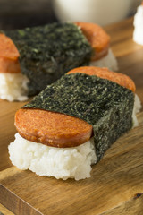 Homemade Healthy Musubi Rice and Meat Sandwich
