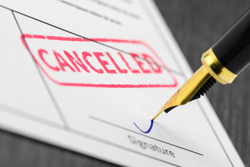 Close up of cancelled stamp on a application form.