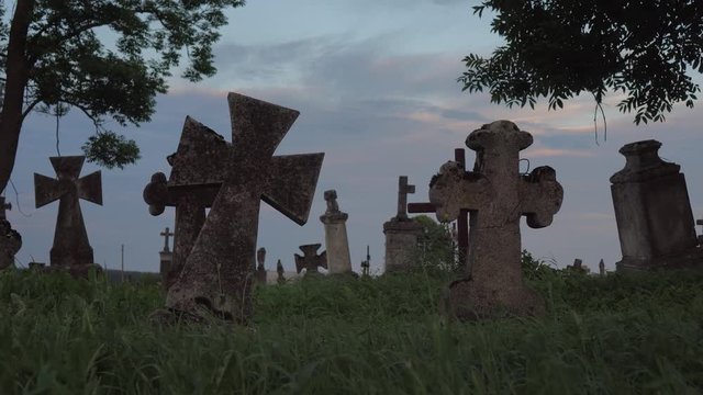 old stone crosses in the cemetery