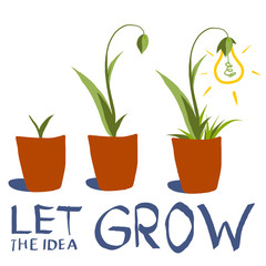 Growing idea like plant with hand lettering text