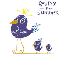 Cartoon happy birds family