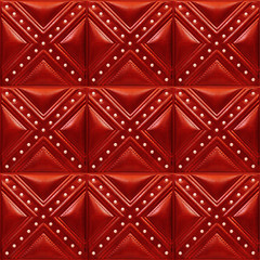 Leather tile with volume drawing, red.