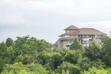 Building in forest on sky no cloud