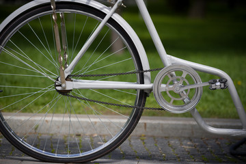 Closeup of retro bicycle on nature background. City bike. Active life and sport concept.