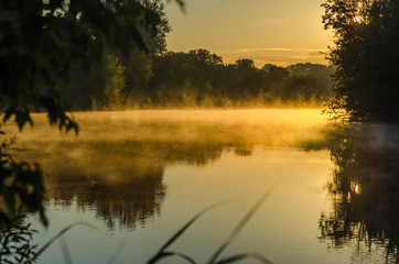 Obraz premium Fog on the river creates the illusion of boiling water