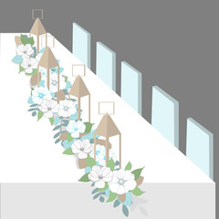 Wedding table decoration. Table for guests. Vector illustration.