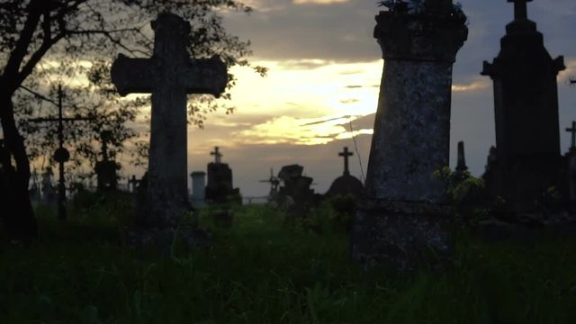 old stone crosses in the cemetery