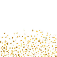 Gold star confetti celebration isolated on white background. Falling stars golden abstract pattern decoration. Glitter confetti Christmas card, New Year. Shiny sparkles on floor Vector illustration