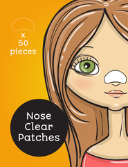 Nose clear patches package design, cartoon beauty woman