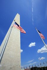Washington Monument with American Flags in Washington, DC