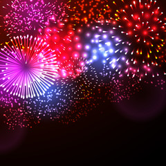 Festive colorful firework background. Vector illustration for web design, banner, card, presentation or poster.