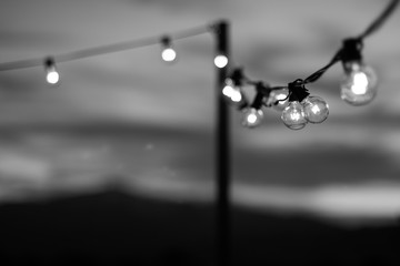 Black and white light string with mountains