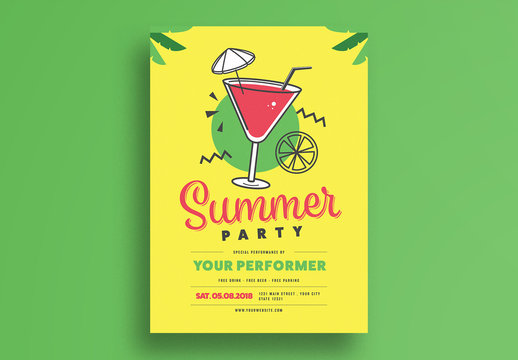 Yellow and Green Summer Party Flyer Layout
