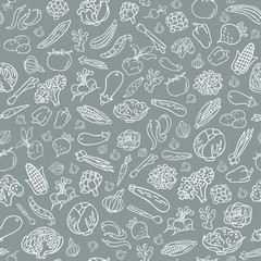 Hand drawn vegetables vector seamless pattern in line style