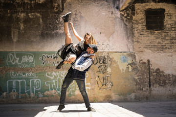 Obraz na płótnie Canvas Couple of dancers performing together