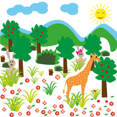 Obraz premium Funny animal vector pattern with white background made of wild animals in jungle.
