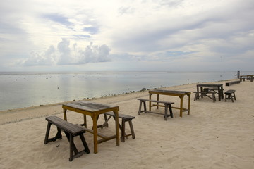 Table and chair nearby the sea at Gili Trawangan Lombok Indonesia
