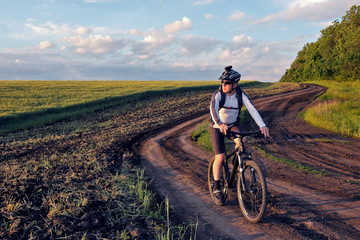 Obraz premium cyclist rides a bicycle in a field