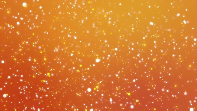 Orange background with sparkling light particles.
